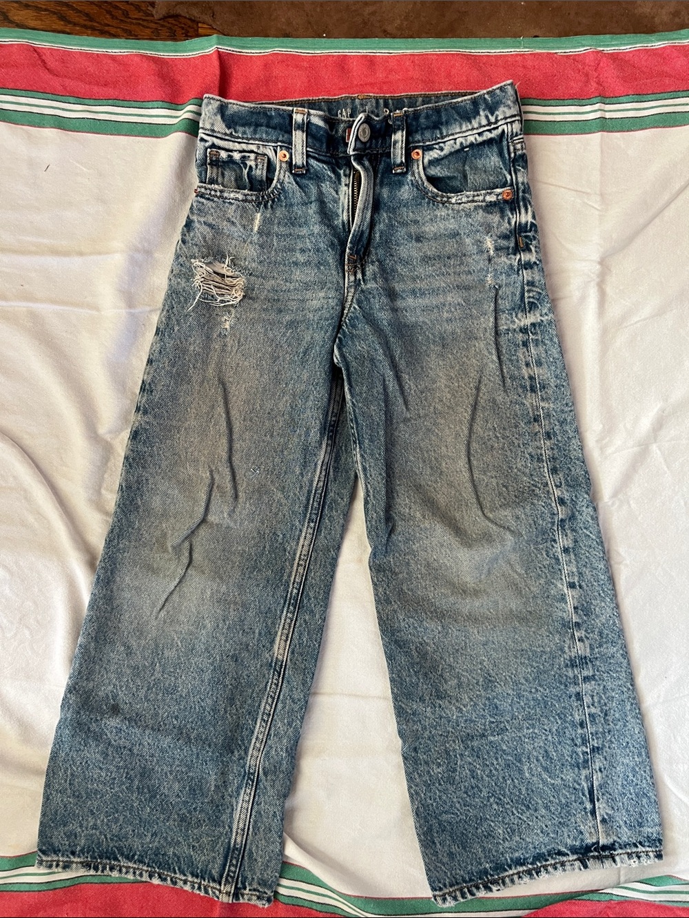 GAP Kids Low Stride Faded Blue Relaxed distressed Wide-Leg Jeans